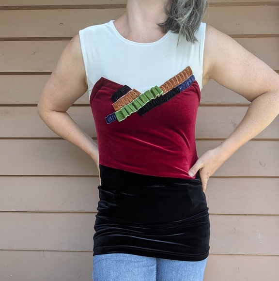 Y2K 90s Kpop Colorblock Velvet Micro Mini Dress/ Top Size XS/S - Picture 2 of 12